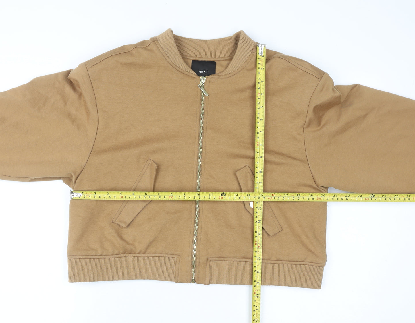 NEXT Women Brown Bomber Jacket UK 12 Cropped Zip Up Casual