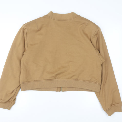 NEXT Women Brown Bomber Jacket UK 12 Cropped Zip Up Casual