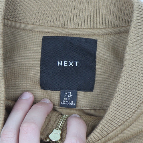 NEXT Women Brown Bomber Jacket UK 12 Cropped Zip Up Casual