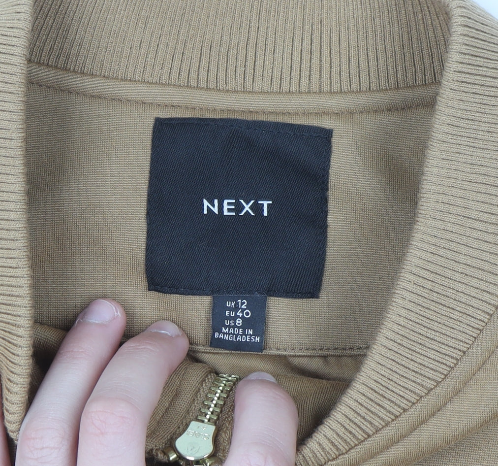 NEXT Women Brown Bomber Jacket UK 12 Cropped Zip Up Casual