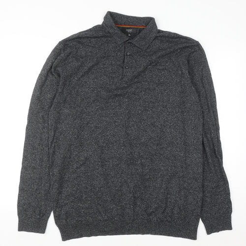 Next Men’s Grey Collared Henley Cotton Knit Jumper XL Tall