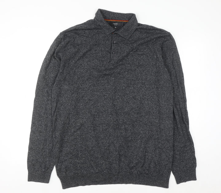 Next Men’s Grey Collared Henley Cotton Knit Jumper XL Tall