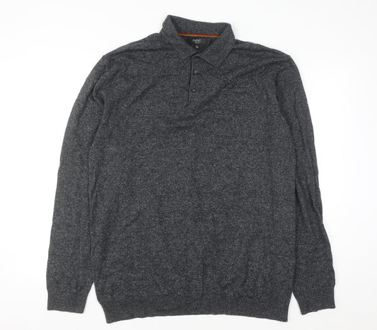 Next Men’s Grey Collared Henley Cotton Knit Jumper XL Tall