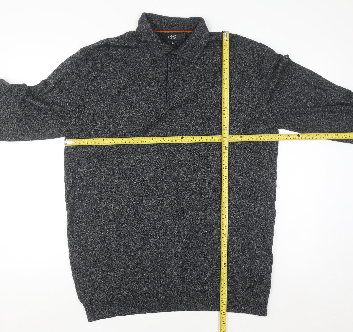 Next Men’s Grey Collared Henley Cotton Knit Jumper XL Tall
