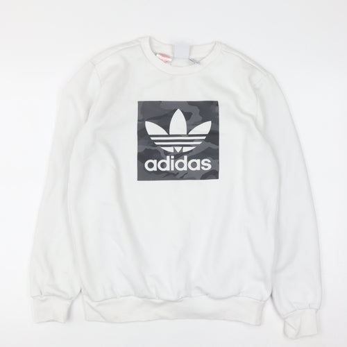 Adidas Boys White 13-14 Years Pullover Sweatshirt with Logo