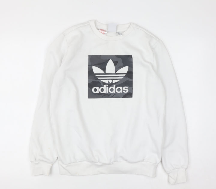 Adidas Boys White 13-14 Years Pullover Sweatshirt with Logo