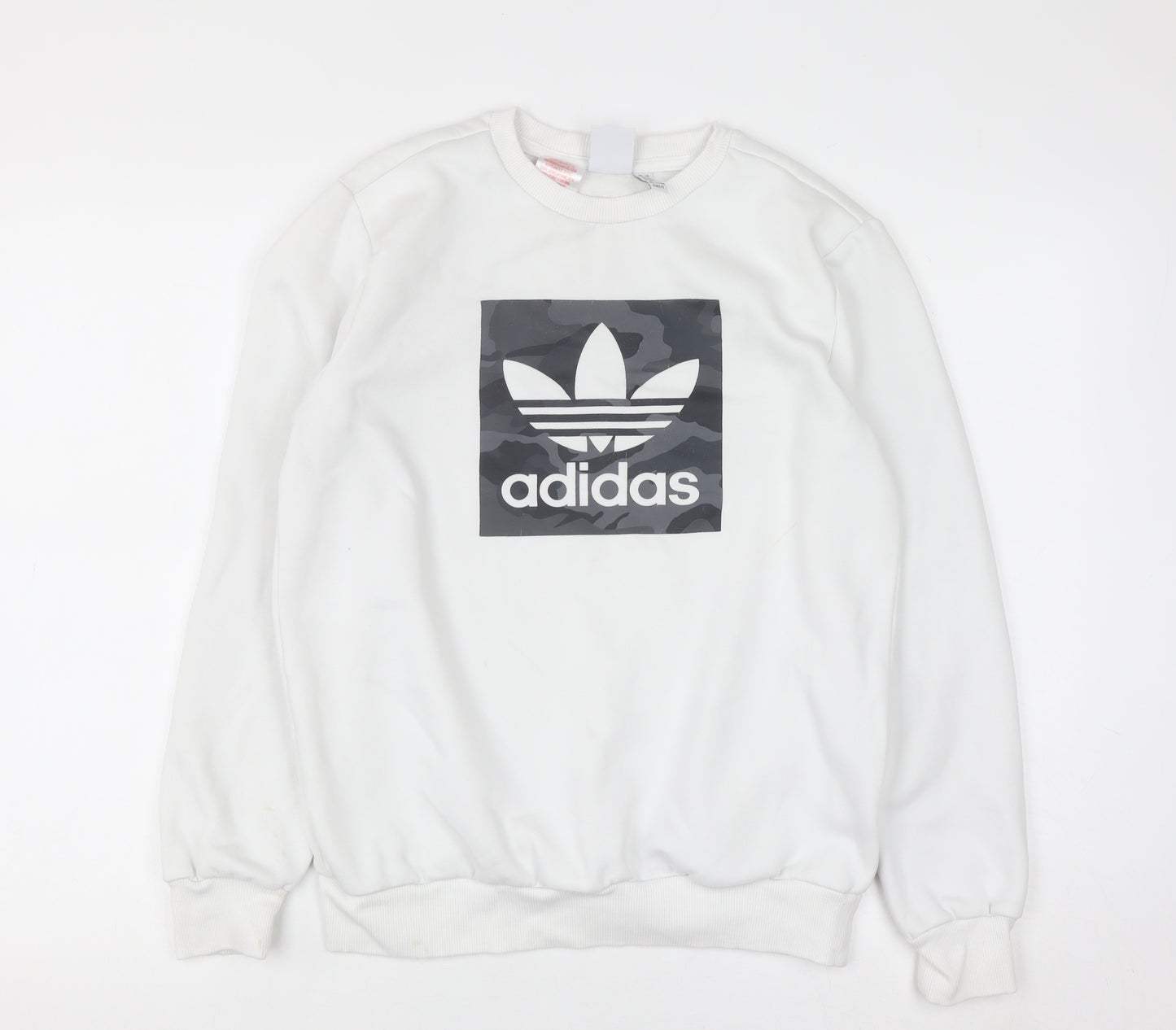 Adidas Boys White 13-14 Years Pullover Sweatshirt with Logo