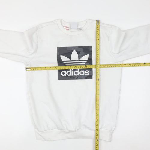 Adidas Boys White 13-14 Years Pullover Sweatshirt with Logo