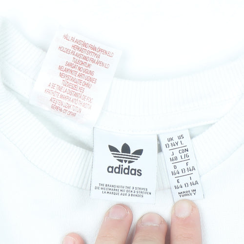Adidas Boys White 13-14 Years Pullover Sweatshirt with Logo