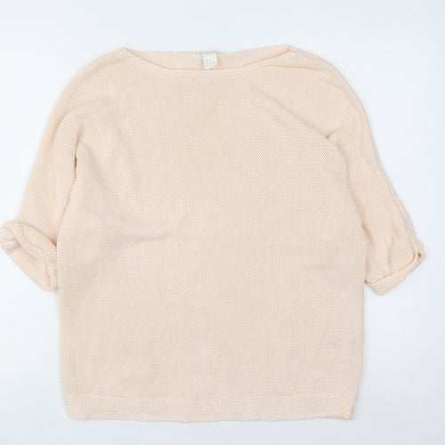 Basic Women Beige 8 Boat Neck Knit 3/4 Sleeve Pullover Jumper