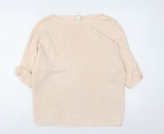 Basic Women Beige 8 Boat Neck Knit 3/4 Sleeve Pullover Jumper