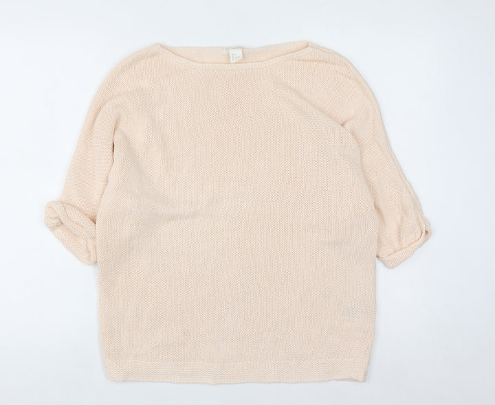 Basic Women Beige 8 Boat Neck Knit 3/4 Sleeve Pullover Jumper