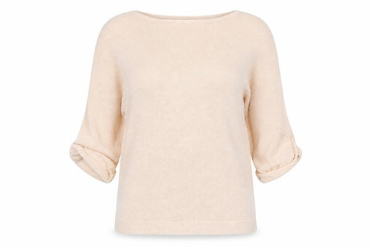 Front view of Basic Women Beige 8 Boat Neck Knit 3/4 Sleeve jumper