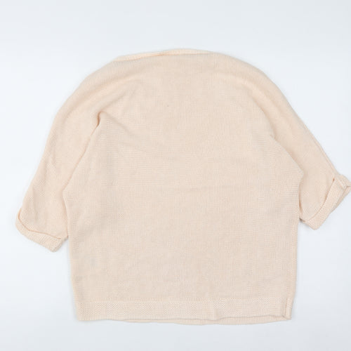 Basic Women Beige 8 Boat Neck Knit 3/4 Sleeve Pullover Jumper