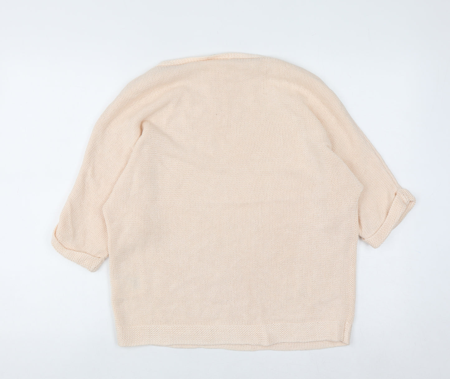Basic Women Beige 8 Boat Neck Knit 3/4 Sleeve Pullover Jumper