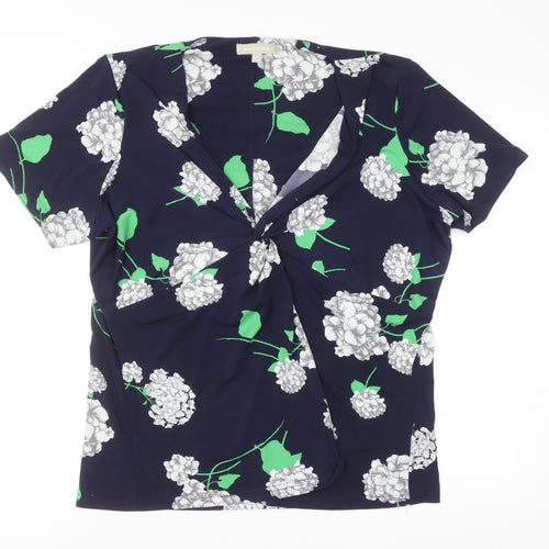 Anthology Women Blue Floral Wrap Blouse Size 18 Short Sleeve