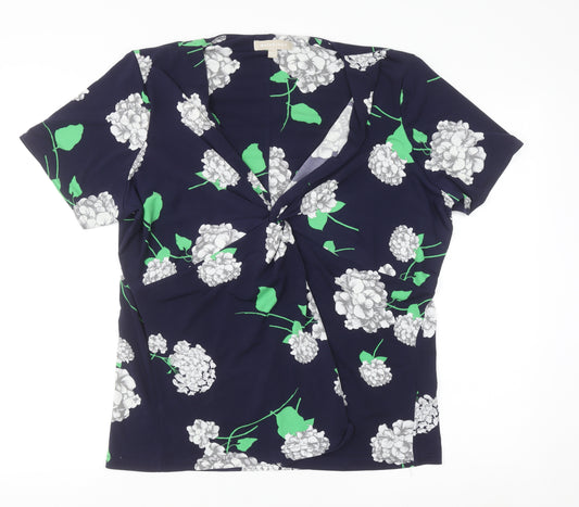 Anthology Women Blue Floral Wrap Blouse Size 18 Short Sleeve