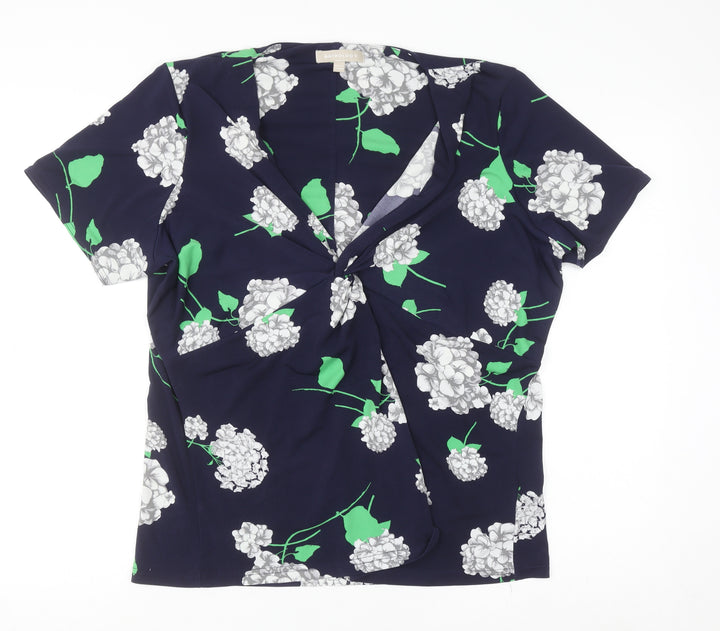 Anthology Women Blue Floral Wrap Blouse Size 18 Short Sleeve