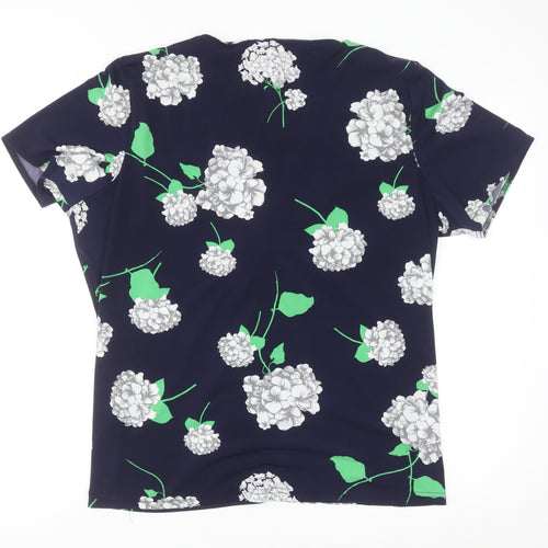 Anthology Women Blue Floral Wrap Blouse Size 18 Short Sleeve