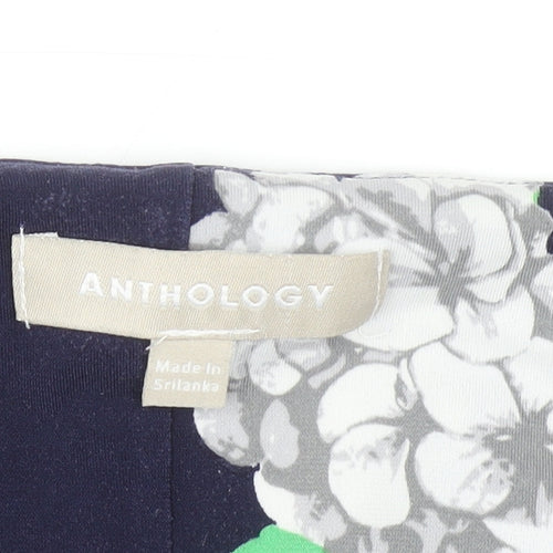 Anthology Women Blue Floral Wrap Blouse Size 18 Short Sleeve