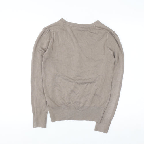 ZARA Women Beige V-Neck Henley Knit Jumper Size 12
