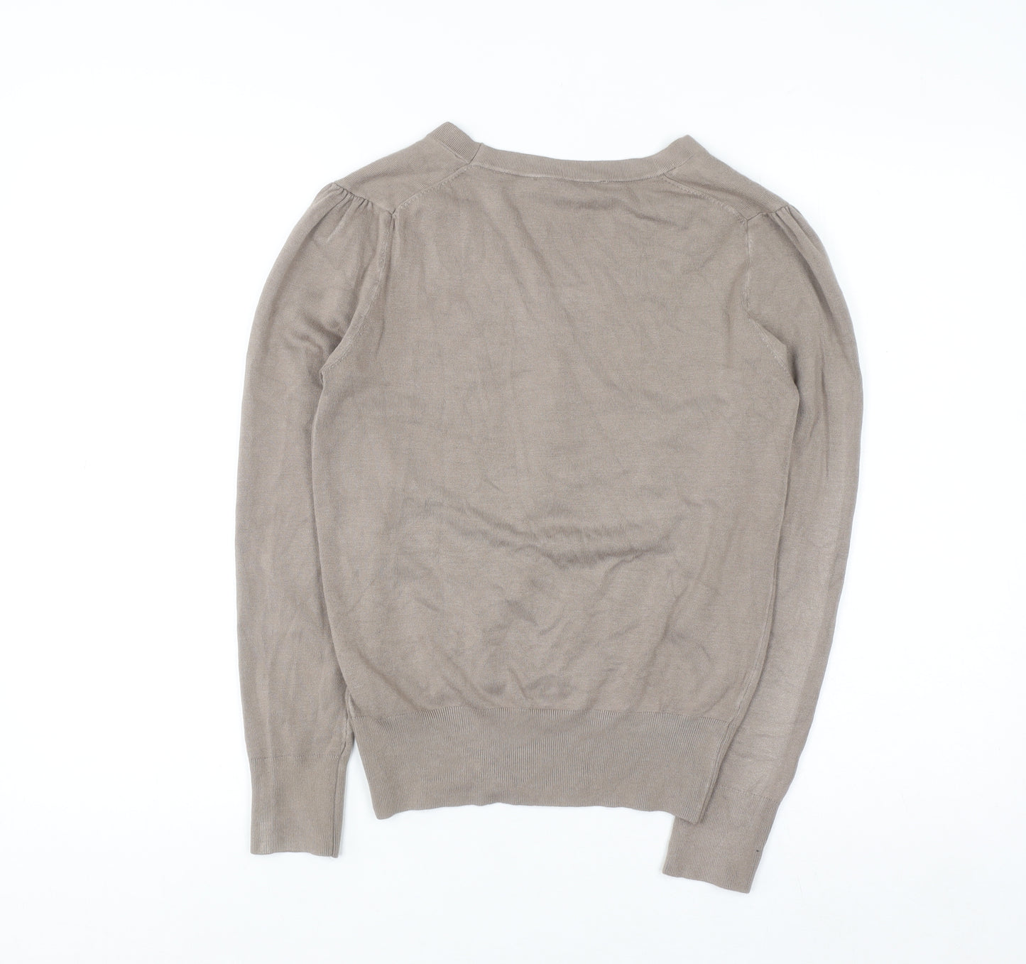 ZARA Women Beige V-Neck Henley Knit Jumper Size 12