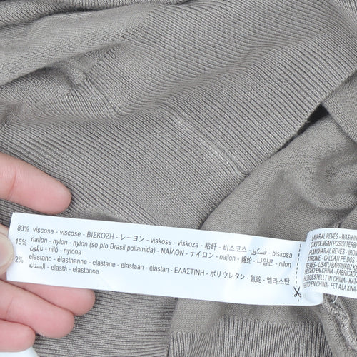 ZARA Women Beige V-Neck Henley Knit Jumper Size 12