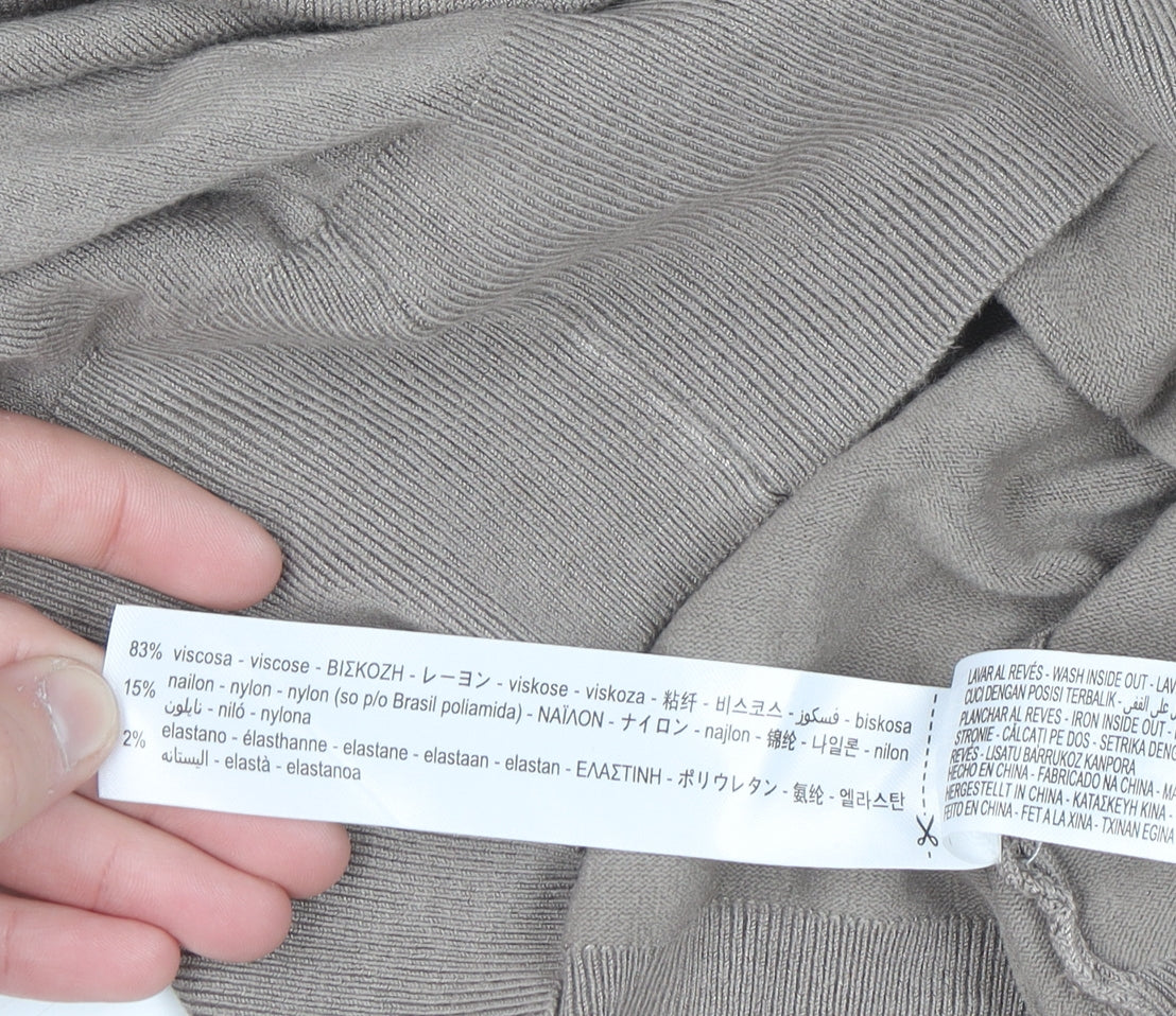 ZARA Women Beige V-Neck Henley Knit Jumper Size 12