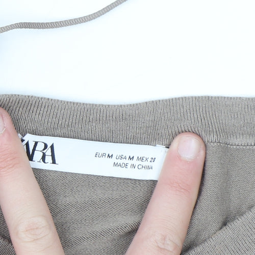 ZARA Women Beige V-Neck Henley Knit Jumper Size 12