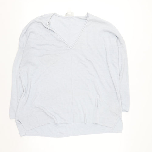 The White Company Women’s Grey Linen Blend V-Neck Long Sleeve Jumper L