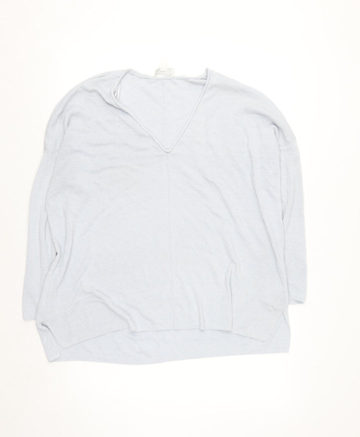 The White Company Women’s Grey Linen Blend V-Neck Long Sleeve Jumper L