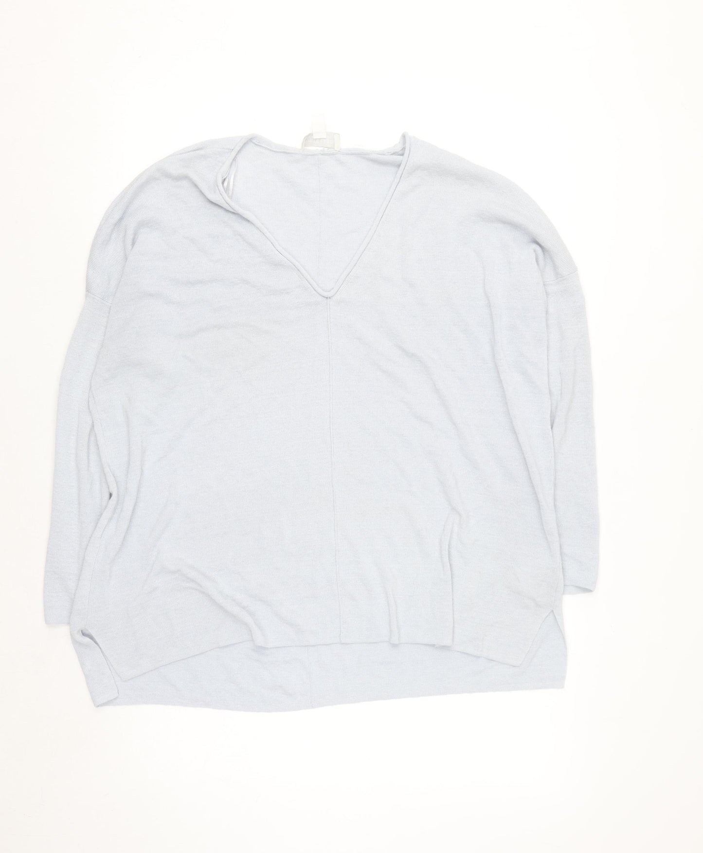 The White Company Women’s Grey Linen Blend V-Neck Long Sleeve Jumper L