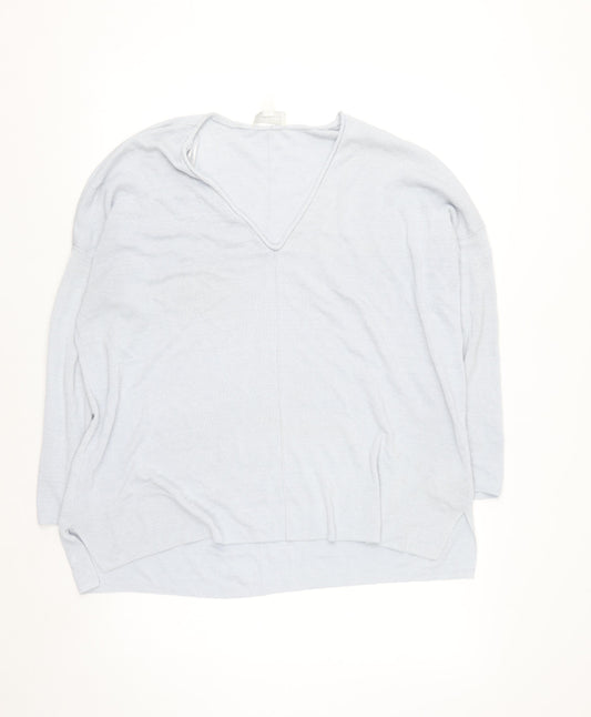 The White Company Women’s Grey Linen Blend V-Neck Long Sleeve Jumper L