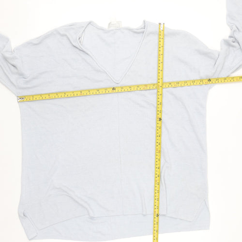 The White Company Women’s Grey Linen Blend V-Neck Long Sleeve Jumper L