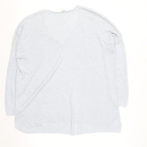 The White Company Women’s Grey Linen Blend V-Neck Long Sleeve Jumper L