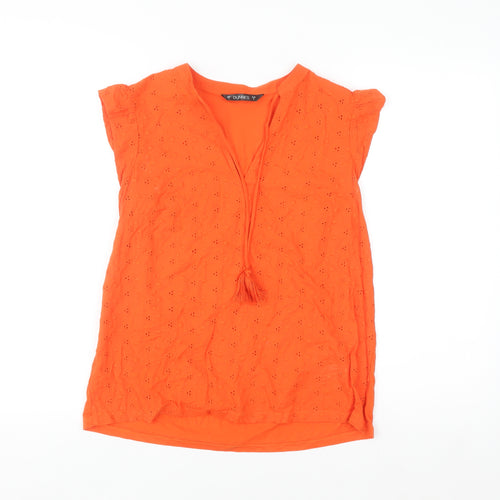 Dunnes Women Orange Cotton Tassel Tunic Blouse Size S