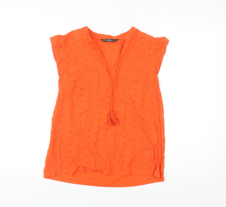 Dunnes Women Orange Cotton Tassel Tunic Blouse Size S