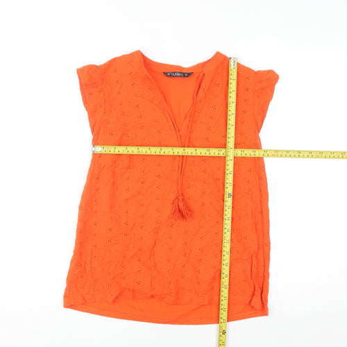 Dunnes Women Orange Cotton Tassel Tunic Blouse Size S