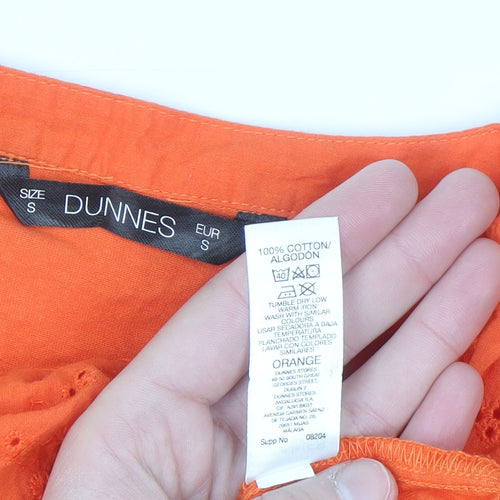 Dunnes Women Orange Cotton Tassel Tunic Blouse Size S