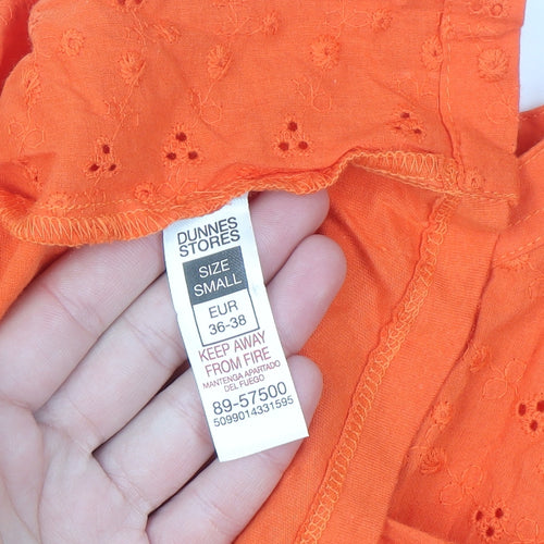 Dunnes Women Orange Cotton Tassel Tunic Blouse Size S