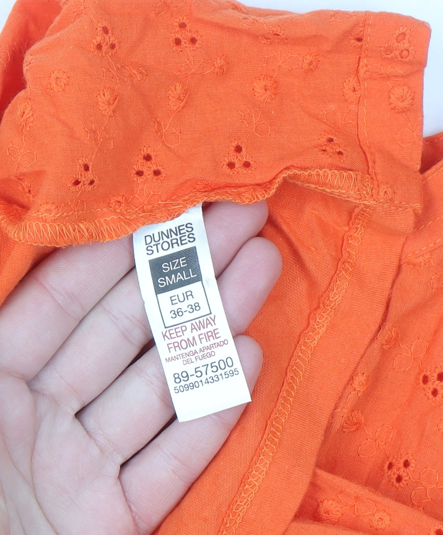 Dunnes Women Orange Cotton Tassel Tunic Blouse Size S