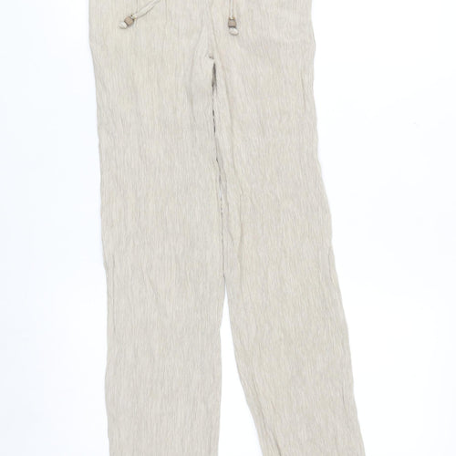 ZARA Women Beige XS Lightweight Straight Trousers with Drawstring Waist