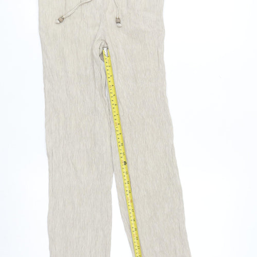 ZARA Women Beige XS Lightweight Straight Trousers with Drawstring Waist