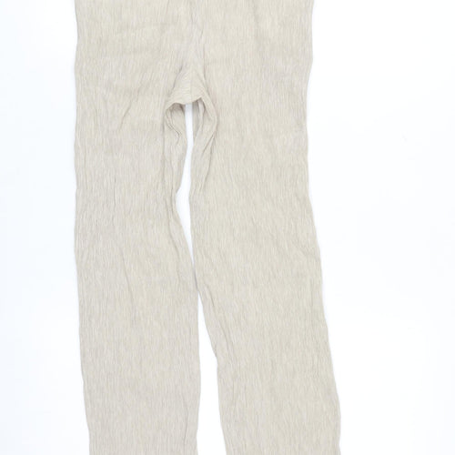 ZARA Women Beige XS Lightweight Straight Trousers with Drawstring Waist