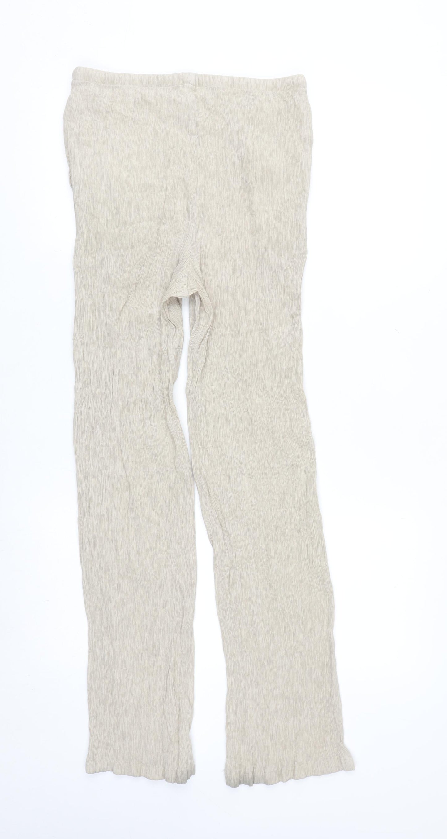 ZARA Women Beige XS Lightweight Straight Trousers with Drawstring Waist