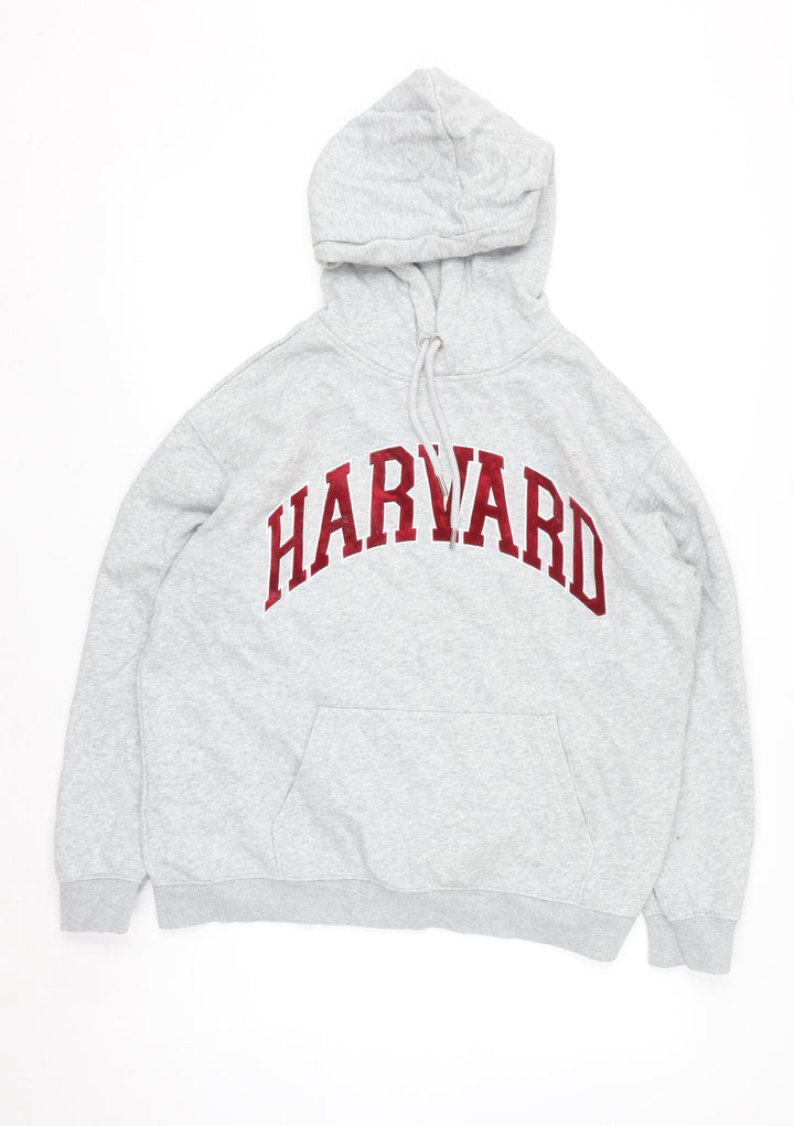 H&M Women Grey Harvard Pullover Hoodie Small Cotton Blend