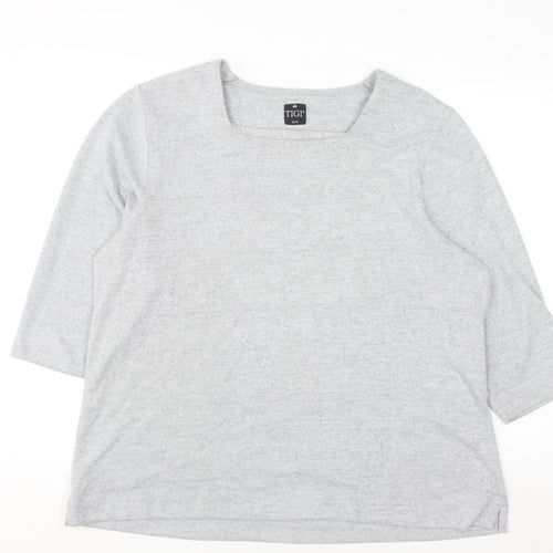 TIGI Womens Plus Grey 3/4 Sleeve Square Neck Pullover Jumper Size 22/24
