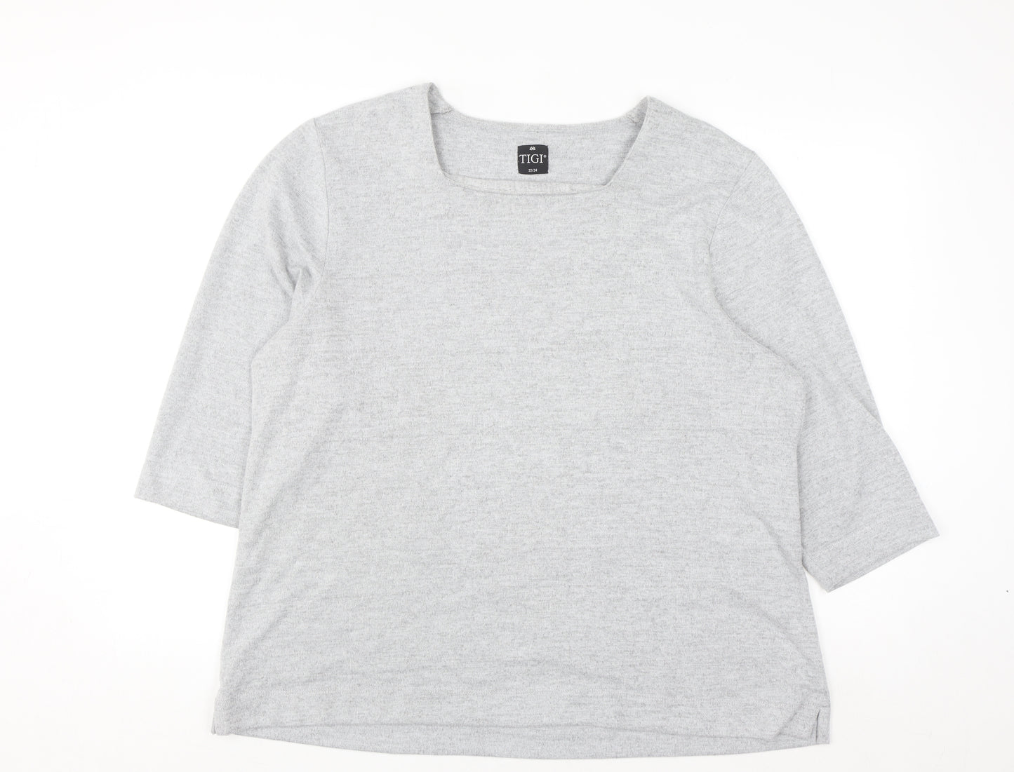 TIGI Womens Plus Grey 3/4 Sleeve Square Neck Pullover Jumper Size 22/24