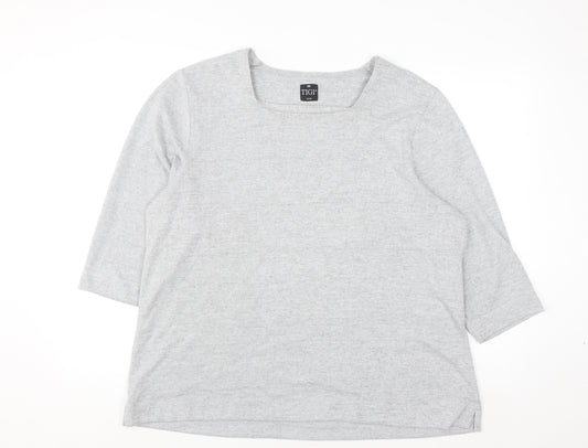 TIGI Womens Plus Grey 3/4 Sleeve Square Neck Pullover Jumper Size 22/24