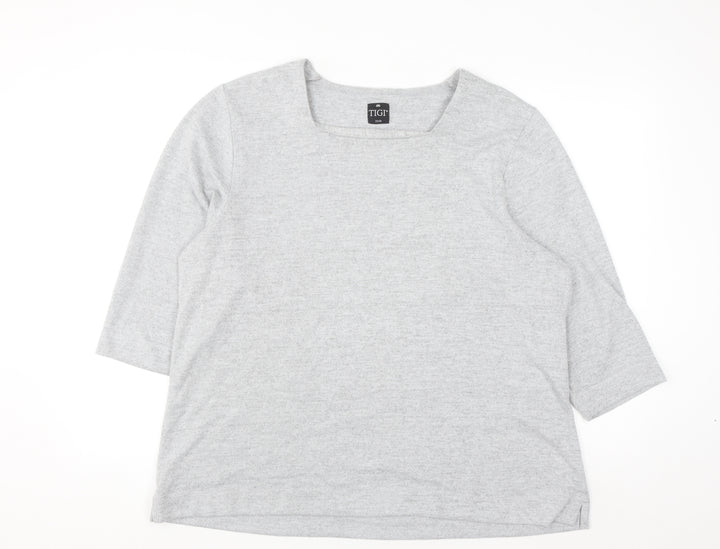 TIGI Womens Plus Grey 3/4 Sleeve Square Neck Pullover Jumper Size 22/24
